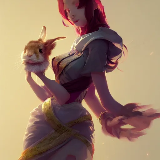 Image similar to an anthropomorphic female ( ( ( rabbit ) ) ) wizard holding a staff, fine art, award winning, intricate, elegant, sharp focus, cinematic lighting, highly detailed, digital painting, 8 k concept art, art by guweiz and z. w. gu, masterpiece, trending on artstation, 8 k