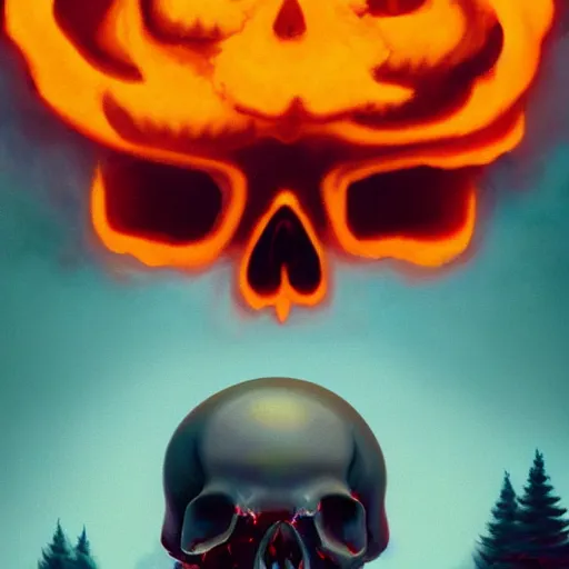 Image similar to A stunning profile of a symmetrical skull engulfed in fire Simon Stalenhag, Trending on Artstation, 8K