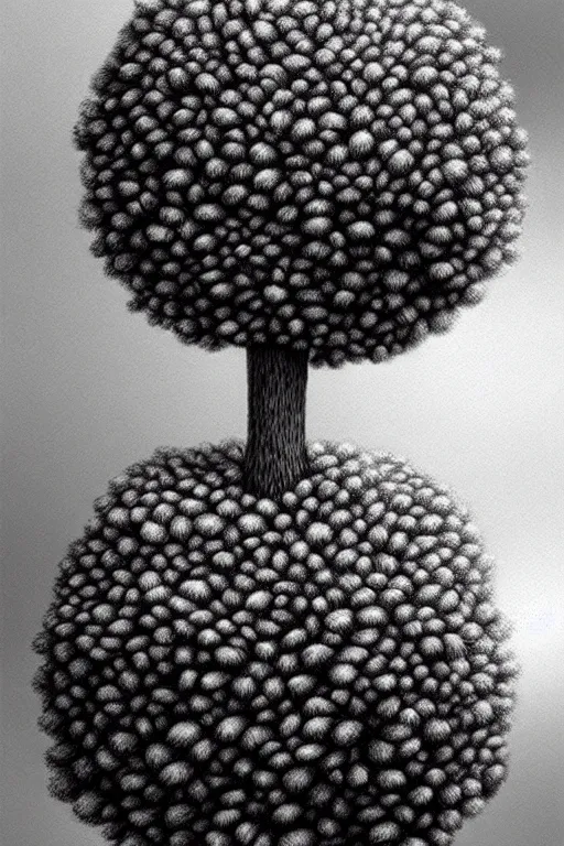 Image similar to a pompom tree viewed from a low angle, digital illustration by chris van allsburg and artgerm, intricate details, surreal, photorealistic, award winning