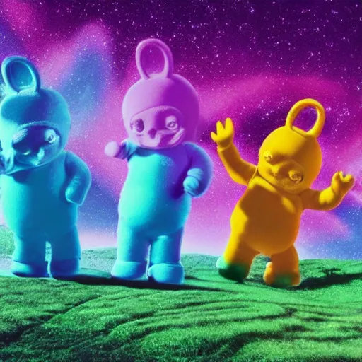 Image similar to Teletubbies with dwarfism acidwave