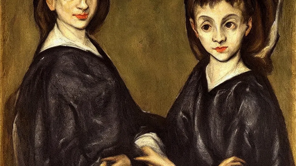 Prompt: A decent young girl portrait by El Greco.