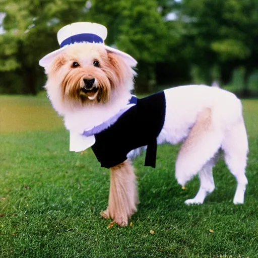 Image similar to 1 9 8 0 s yearbook photography of a dog dressed in a tuxedo