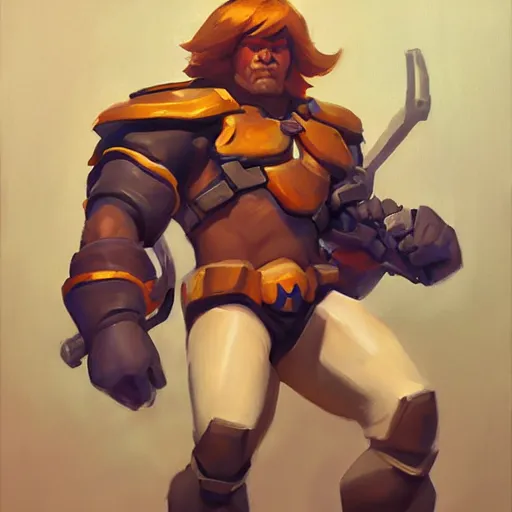 Image similar to greg manchess portrait painting of he - man as overwatch character, medium shot, asymmetrical, profile picture, organic painting, sunny day, matte painting, bold shapes, hard edges, street art, trending on artstation, by huang guangjian and gil elvgren and sachin teng