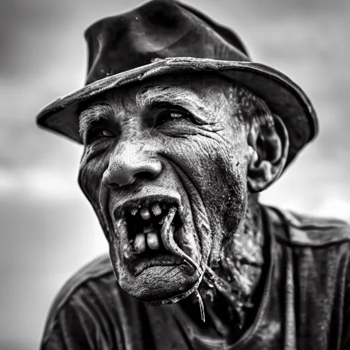 Image similar to an old man with a mouthful of mud