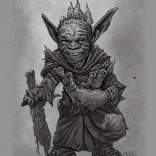 Prompt: a goblin sorcerer in the style of Justin Gerard