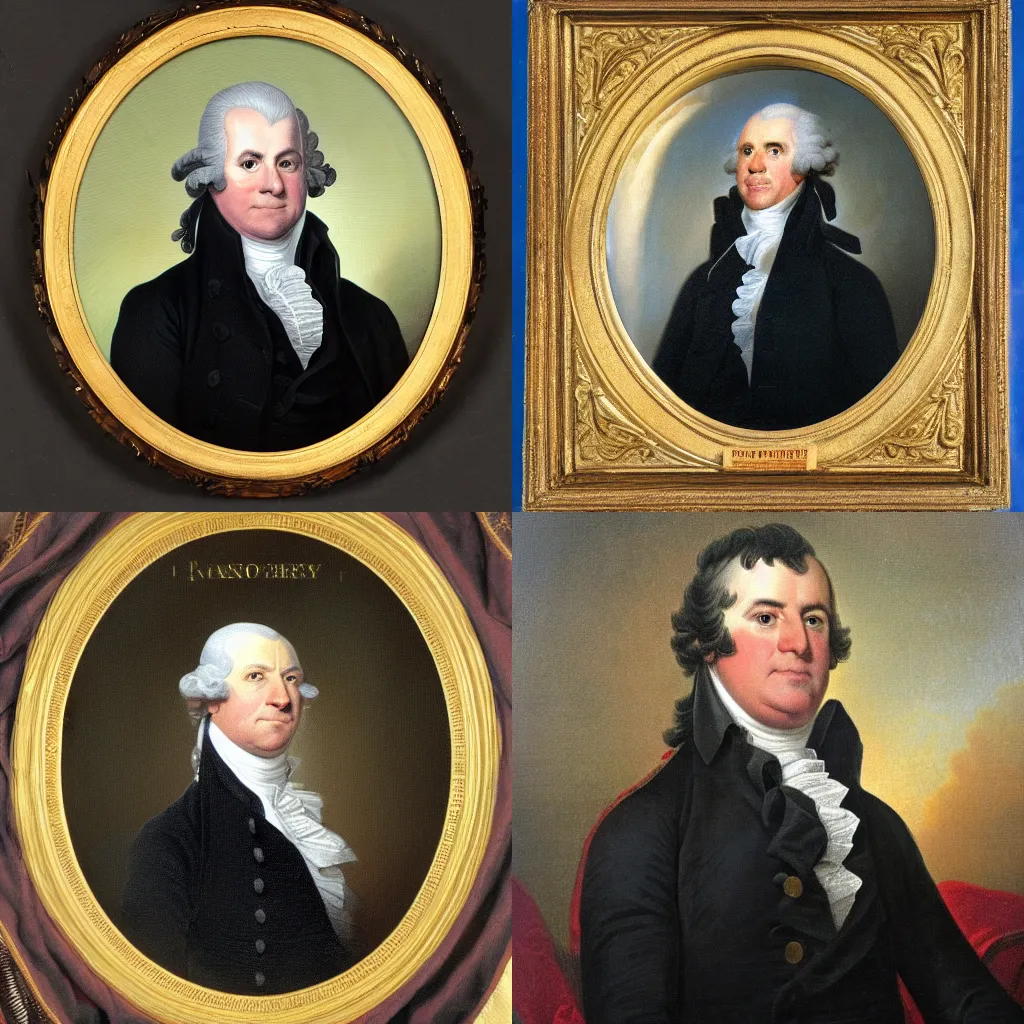 Prompt: Official Portrait of the United States President, 1798, he is a white male from Vermont