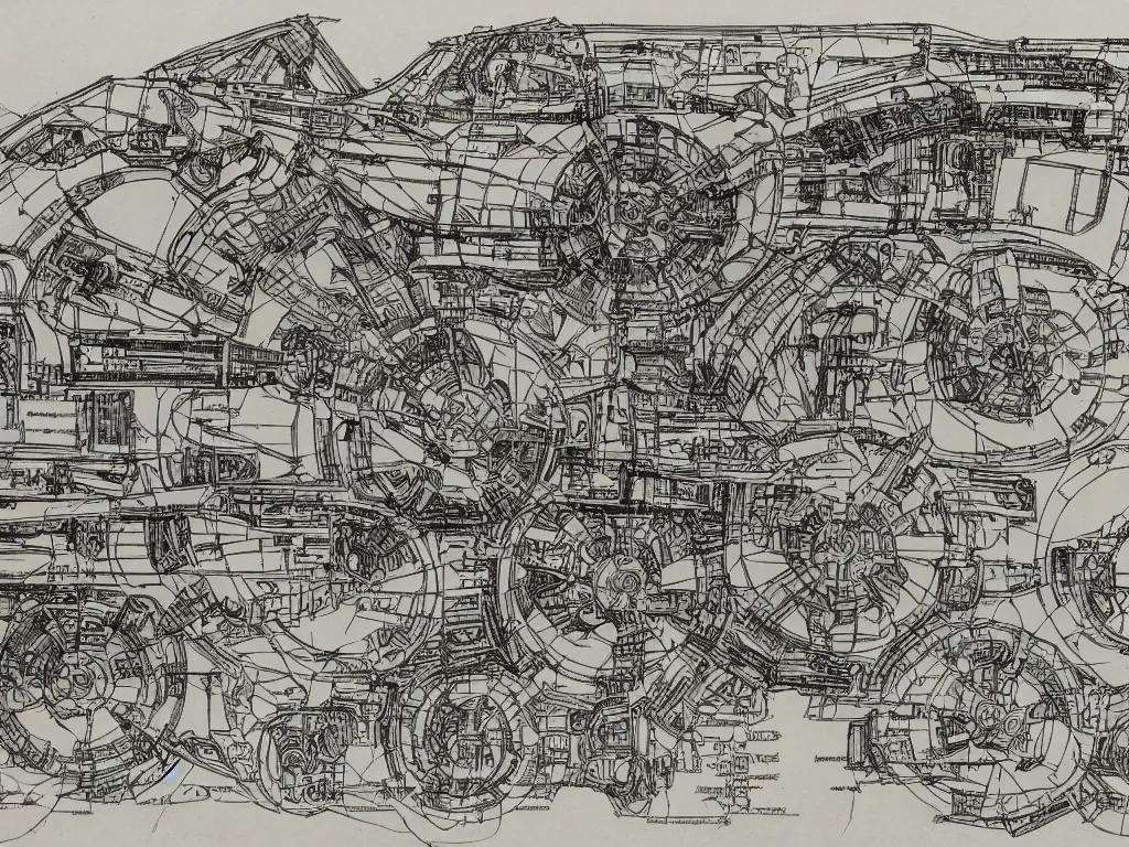 Prompt: halo warthog vehicle, hyperdetailed, blueprint, complex, precise, intricate, detailed, engineering plans, technical book page schematic drawing by Leonardo Da Vinci
