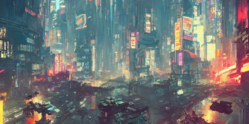 Image similar to concept art of a cyberpunk obon festival, grimy, gritty, blade runner 2 0 4 9, trending on artstation, award winning painting, cgi, art by john berkey and anton fadeev and john howe and simon stalenhag and greg rutkowski