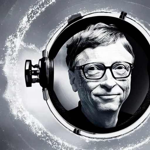 Image similar to album cover featuring bill gates in an outer space void