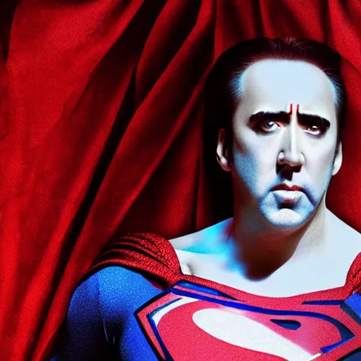 Prompt: nic cage as vampire superman, digital photography, high detail