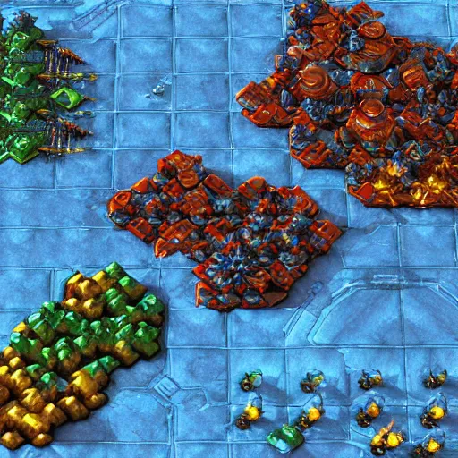 Image similar to a starcraft 2 map themed in iron man colors