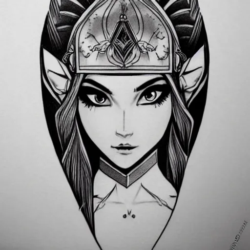 Image similar to tattoo design, stencil, portrait of princess zelda by artgerm, symmetrical face, beautiful