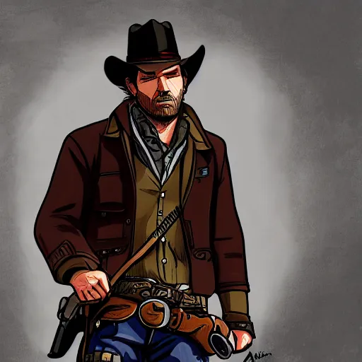 Prompt: Arthur Morgan from Red Dead Redemption 2 drawn in the style of Borderlands
