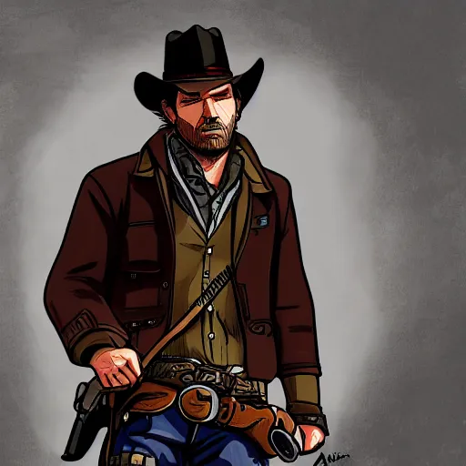 Image similar to Arthur Morgan from Red Dead Redemption 2 drawn in the style of Borderlands