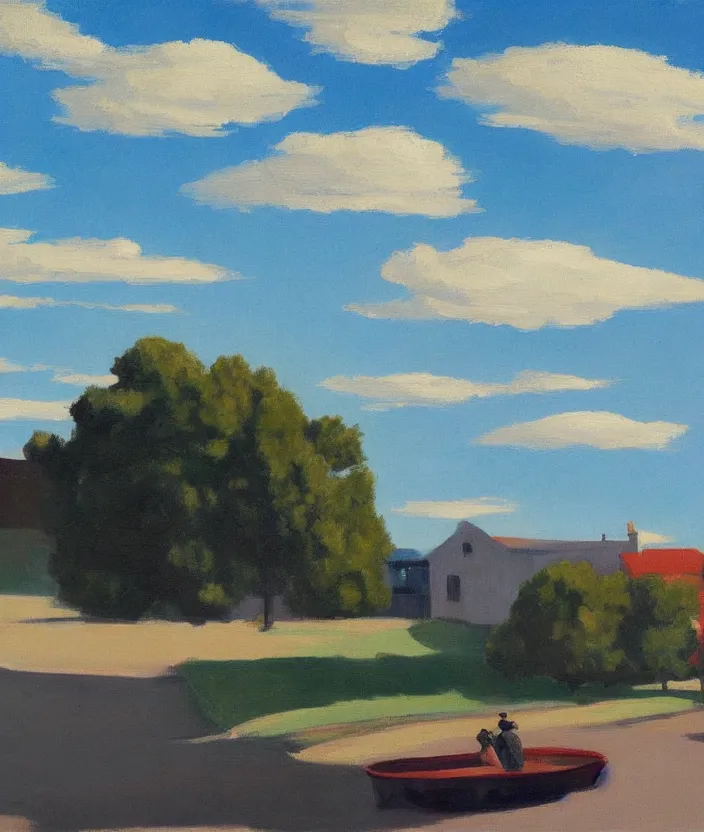 Prompt: a painting of a blue sky with aesthetic clouds, very fine brush strokes, in the style of edward hopper, 4 k,