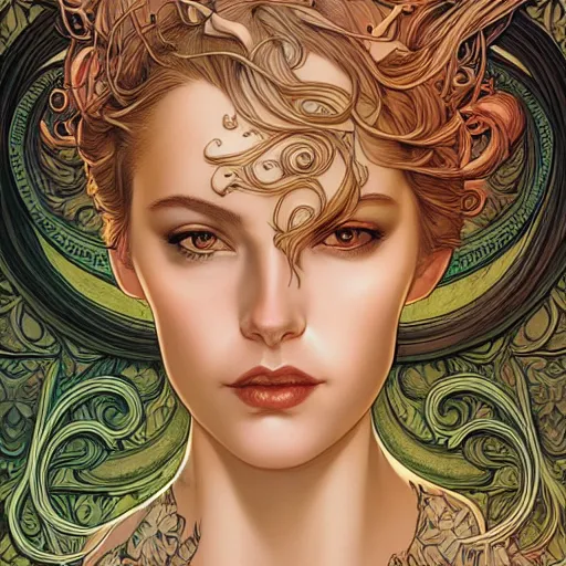 Image similar to a beautiful detailed front view portrait of a woman with ornate growing around, ornamentation, flowers, elegant, beautifully lit, artgerm, joshua middleton comic cover art,