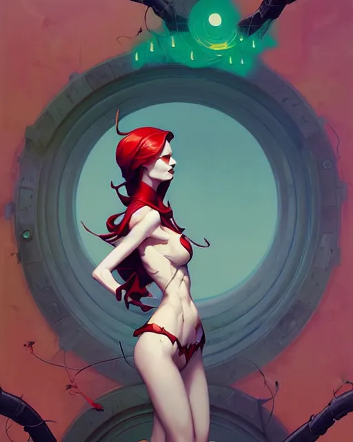 Image similar to peter mohrbacher, joshua middleton, phil noto comicbook cover art, artgerm, emma stone poison ivy, vines, symmetrical eyes, city rooftop