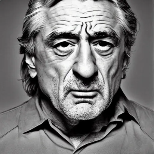 Prompt: Portrait photograph, mugshot of an angry Robert de Niro by Ansel Adams