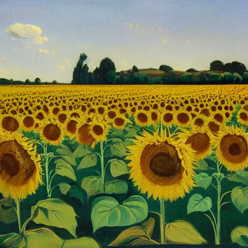 Prompt: painting of a field of sunflowers, painting by william nicholson