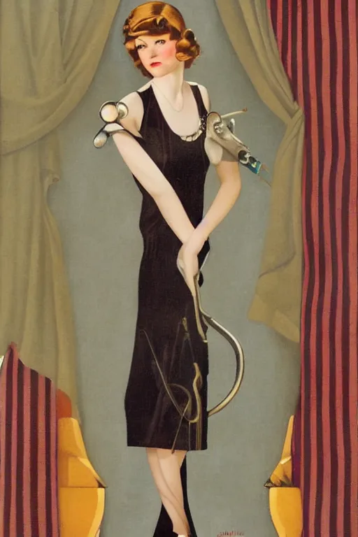 Prompt: a oil painting depicting a Jazz Age high society figure, 1920s style, smooth, highly detailed, high contrast, Coles Phillips, Dean Cornwell, JC Leyendecker, 8K