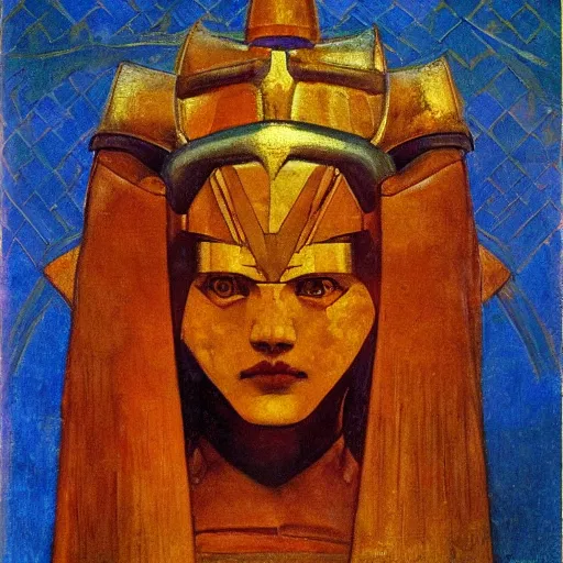 Image similar to the iron crown, by Annie Swynnerton and Nicholas Roerich and Diego Rivera, glowing skin, elaborate costume, geometric ornament, symbolist, rich color, dramatic cinematic lighting, smooth, sharp focus, extremely detailed