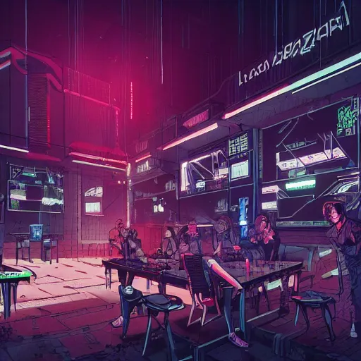 Image similar to a cyberpunk club by sebastian bakała and ward lindhout and bogna gawronska and jakub przybolewski and alicja uzarowska and kacper niepokolczycki and simon besombes and furio tedeschi and lea leonowicz