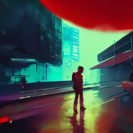 Image similar to a star is born by james gilleard and liam wong and jeremy mann, extra wide angle