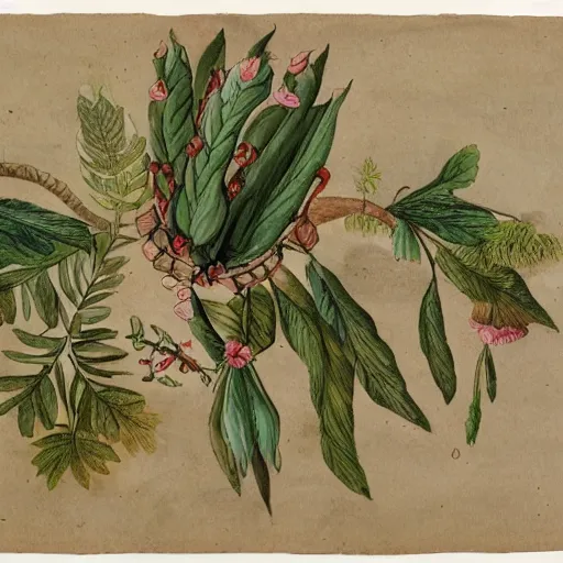 Image similar to an unknown ethnographic object, anthropology, botanical illustration, 1 8 th century, water color, ink, paper
