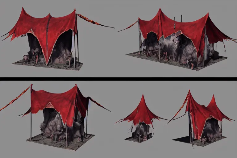 Image similar to 3d sculpt of a dark fantasy gothic circus tent, artstaton, League of Legends, red dead redemption2, overwatch, digital illustration