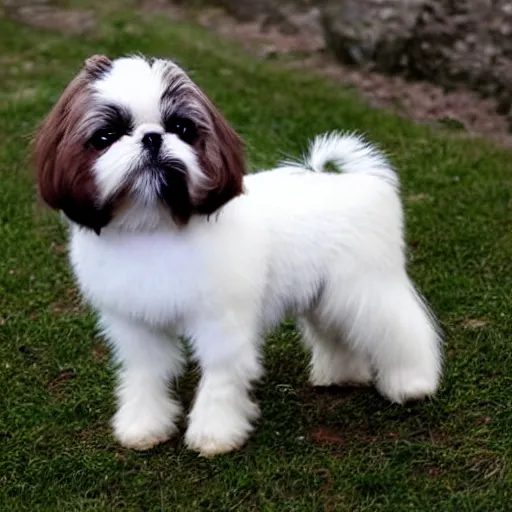 Image similar to a shih tzu, mixed with a goat
