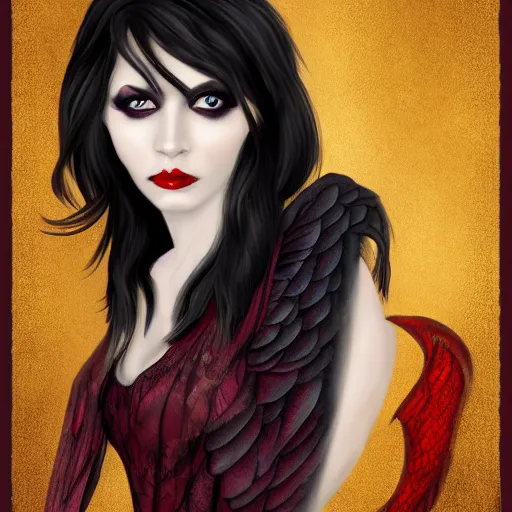Prompt: raven winged female vampire ,high fantasy, portrait