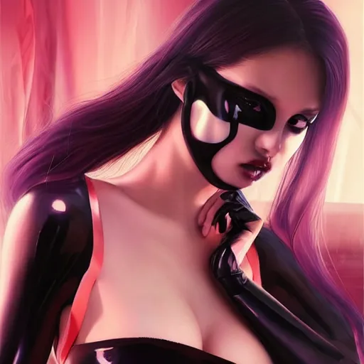 Prompt: a beautiful young japanese natalie portman alluring model in crop top, wearing a demonic latex mask that looks like an attractive succubus by guweiz and wlop and ilya kuvshinov and artgerm symmetrical eyes, aesthetic, gorgeous, stunning, attractive, artstation, deviantart, pinterest, digital art