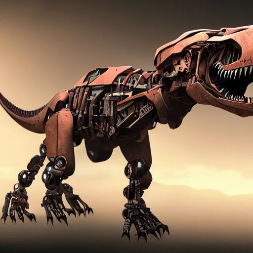 Image similar to a robotic t - rex, anime concept art, highly detailed, 8 k