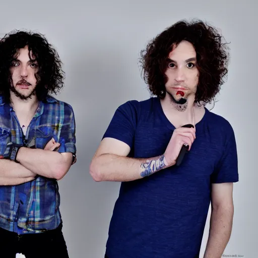 Image similar to a photo of dan avidan and arin hanson in the backrooms, hd, 4 k, soft vignette