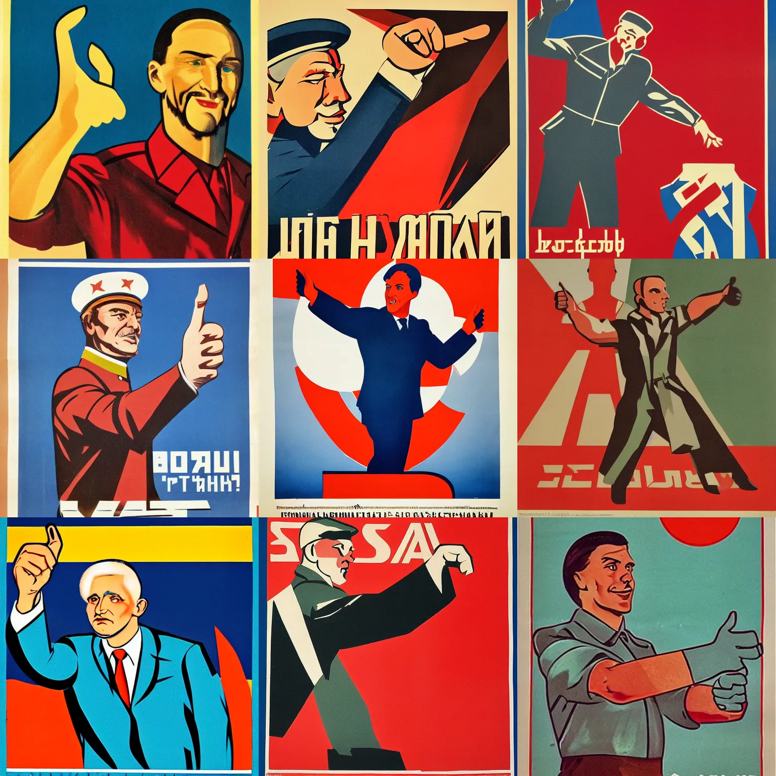 Prompt: a soviet era propaganda poster of a man pointing