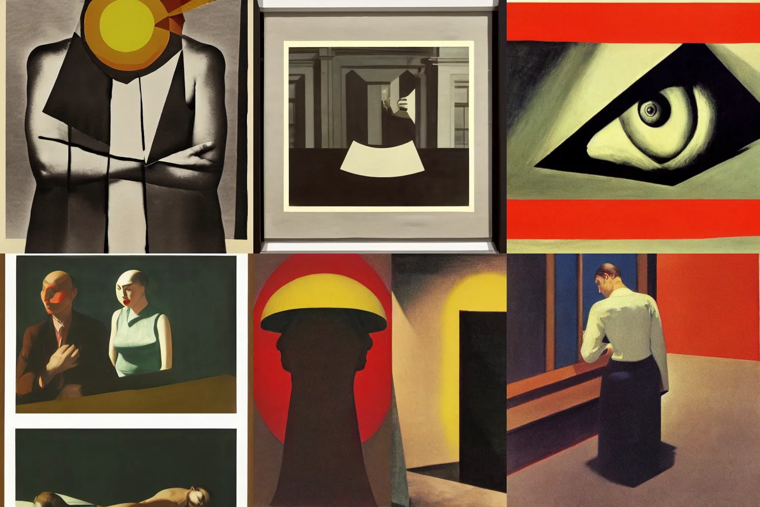 Prompt: a gaze blank and pitiless as the sun, collage by edward hopper and alexander rodchenko