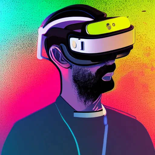 Image similar to portrait of a futurist soccer player with vr headset, cyberpunk, electronic, colored, beautiful, science fiction, devient art