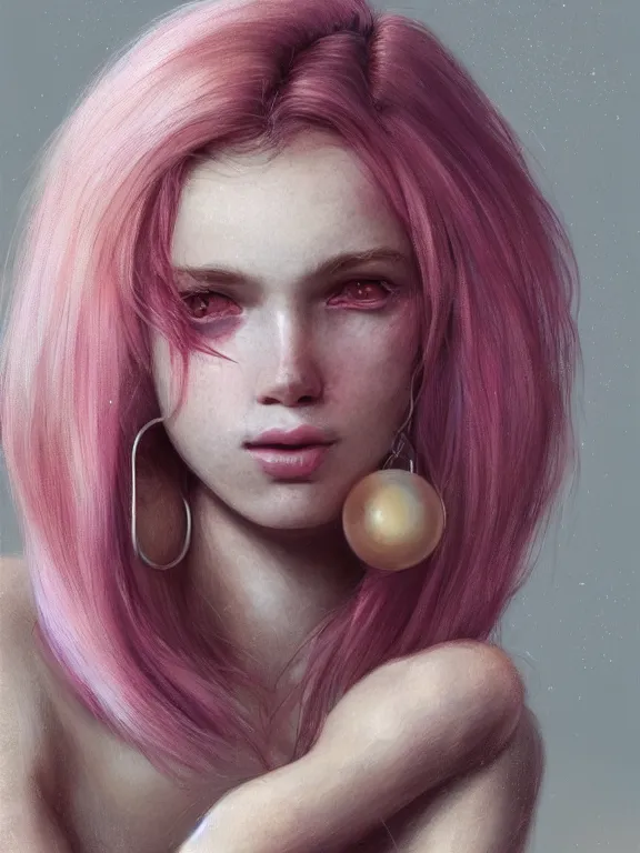 Image similar to beautiful russian girl with slight freckles and short faintly colored in pink hair and septum piercing, thin round earrings, winds of winter, au naturel, hyper detailed, digital art, trending in artstation, cinematic lighting, studio quality, smooth render, octane rendered, concept art, sharp focus, illustration, art by artgerm and greg rutkowski and wlop