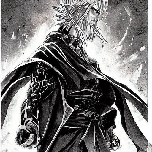 Image similar to portrait of tough, gentle wizard with demonic blood, anime fantasy illustration by tomoyuki yamasaki, kyoto studio, madhouse, ufotable, trending on artstation