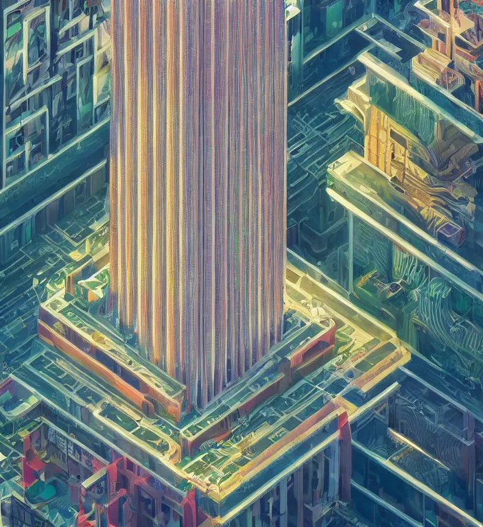 Image similar to beautiful isometric fractal totem in hong kong, shot from drone, trending on artstation art by james gilleard and edward hopper, highly detailed, cg society contest winner