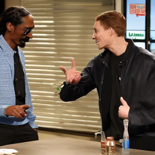 Prompt: Snoop Dogg meeting Chris Warner on the set of Shortland Street