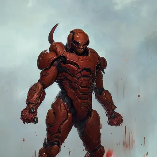 Image similar to doom eternal, mutant, armor fused with the body, painted by stanley lau, painted by greg rutkowski, painted by stanley, artgerm, masterpiece, digital art, trending on arts