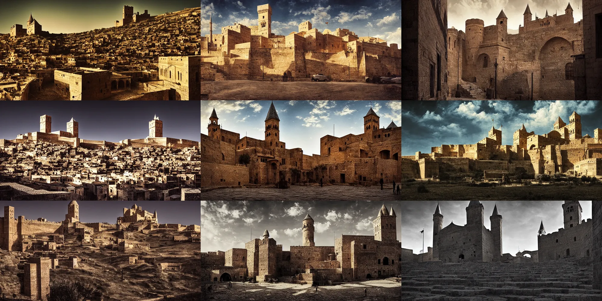 Prompt: mardin old town castle, digital oil painting, high contrast, clear sky, volumetric lighting, atmospheric, ghibli, lise deharme, gregory crewdson