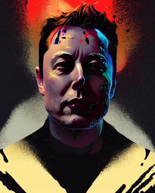 Prompt: Portrait of elon musk consumed by smoky water, stylized geometric explosion of splatter paint black gold sparkling, fantasy art by Greg Rutkowski, Loish, Rhads, Makoto Shinkai and Lois van baarle, ilya kuvshinov, rossdraws