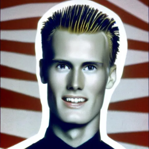 Prompt: a 1985 yearbook photo of max headroom