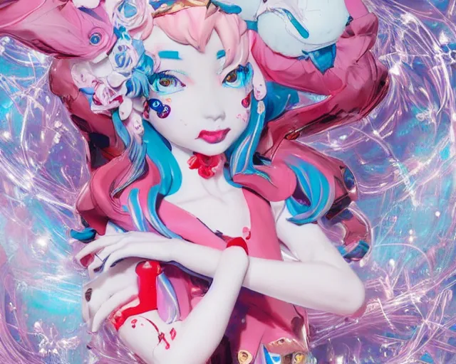 Image similar to james jean and isolated magical girl vinyl figure, figure photography, dynamic pose, harajuku style undertones, glitter accents on figure, anime stylized, accurate fictional proportions, high detail, ethereal lighting - h 6 4 0