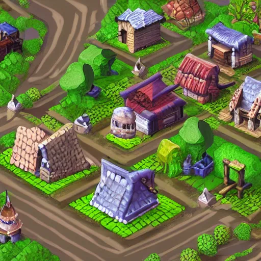 Prompt: Isometric fantasy village render
