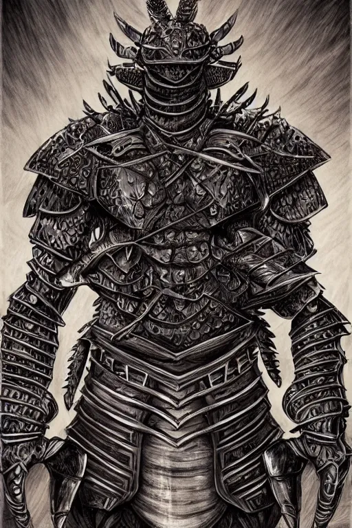 Image similar to human warrior, lobster themed armour, crab pinchers, symmetrical, highly detailed, digital art, needles, sharp focus, trending on art station, kentaro miura manga art style