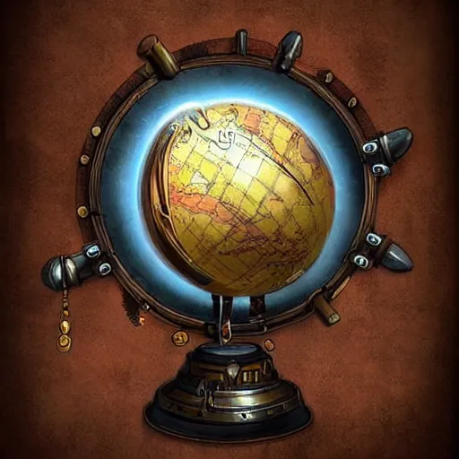 Prompt: magic globe gyroscope, library background, steampunk style, hearthstone coloring style, epic fantasy style art, fantasy epic digital art