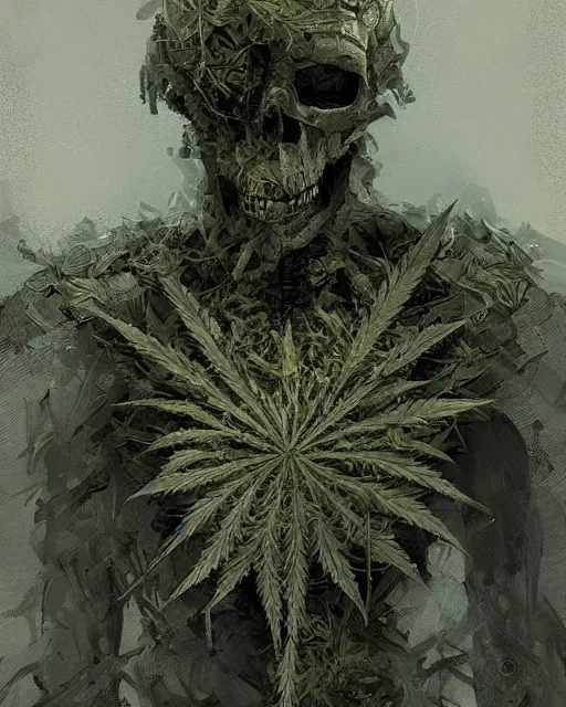 Image similar to skeleton made of weed leaves, scifi character portrait by greg rutkowski esuthio craig mullins